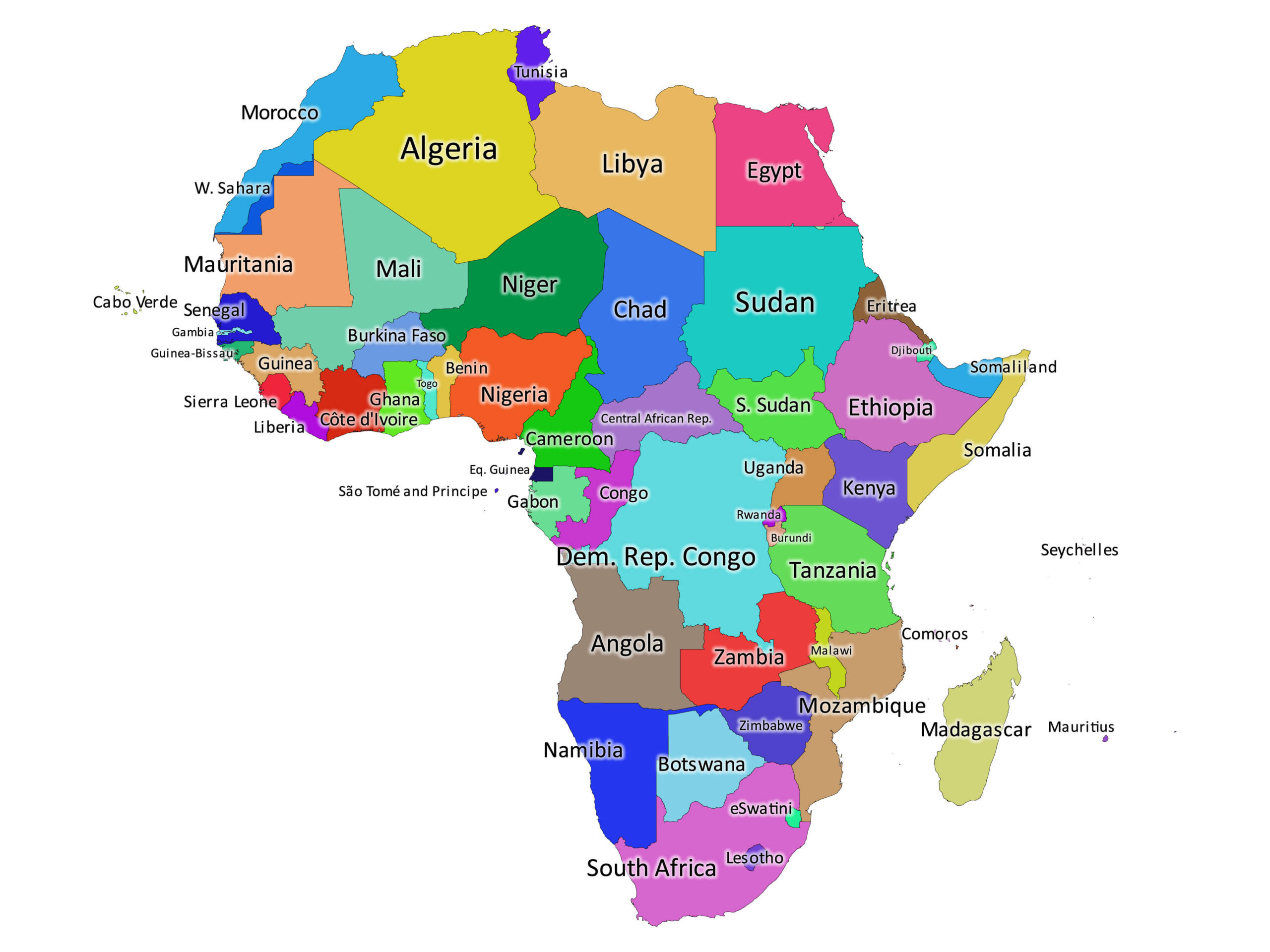Africa Labeled Map Colored Scaled 
