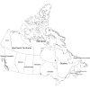Colored labeled map of Canada with provinces and territories
