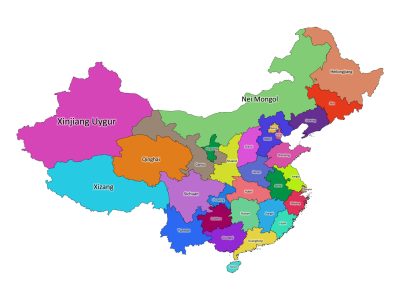 Colored labeled map of China