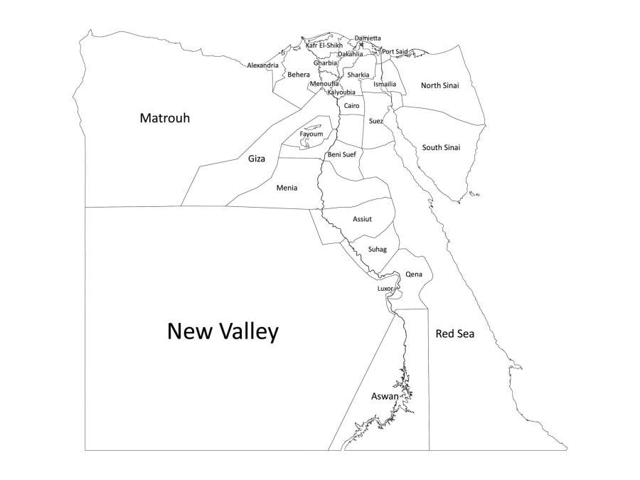 Black and white labeled map of Egypt