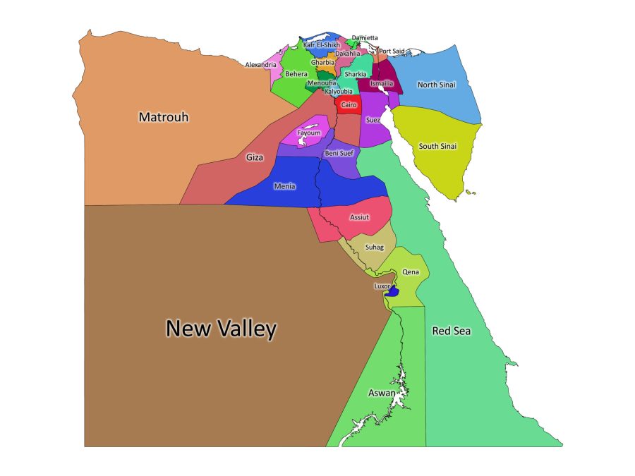 Colored labeled map of Egypt