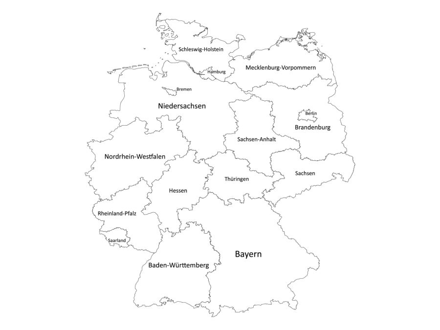 Black and white labeled map of Germany