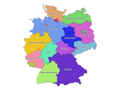 Colored labeled map of Germany