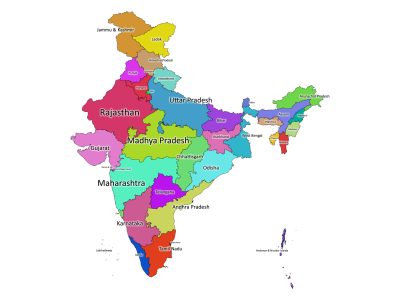 Colored labeled map of India