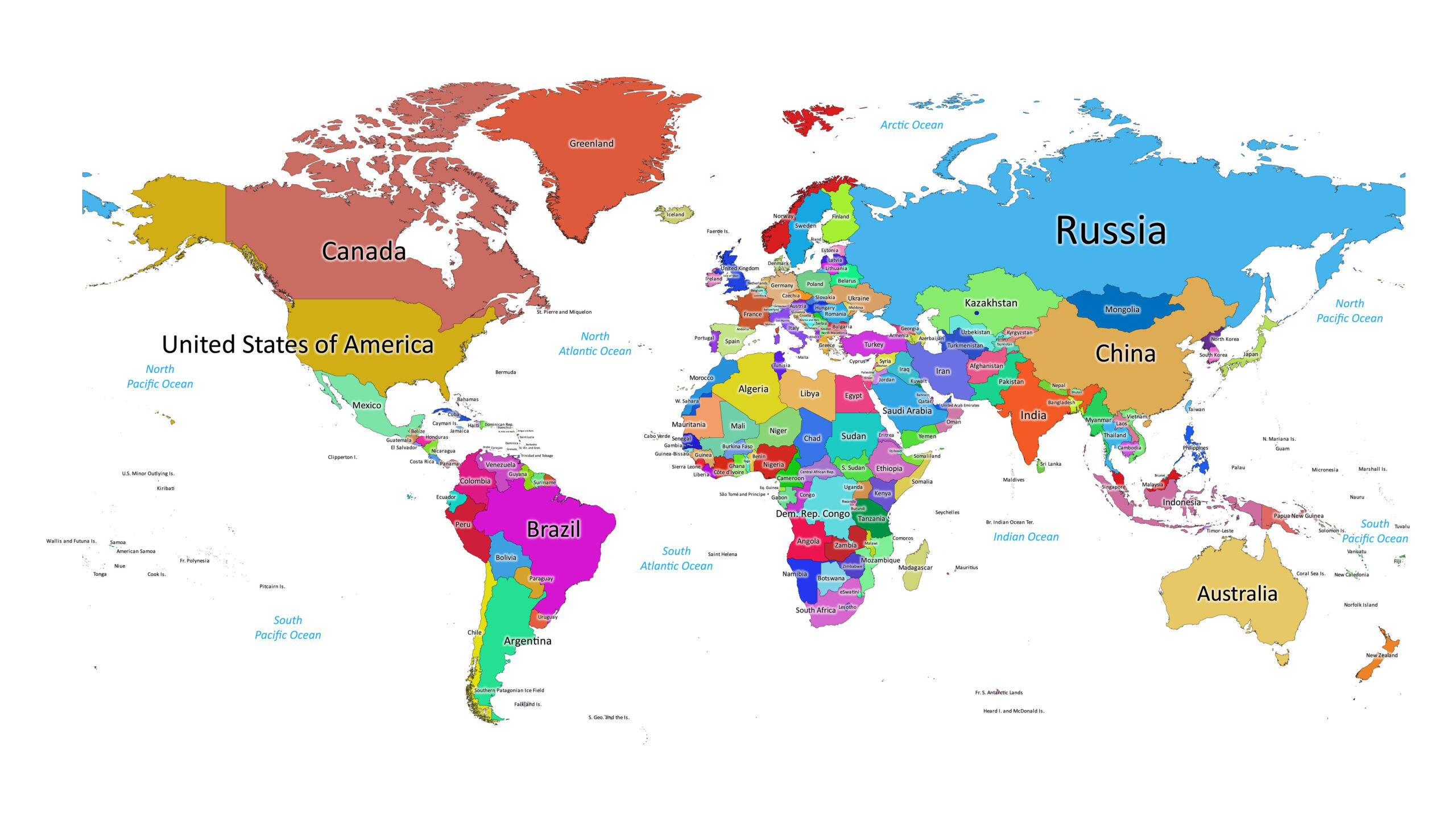 world map countries labeled