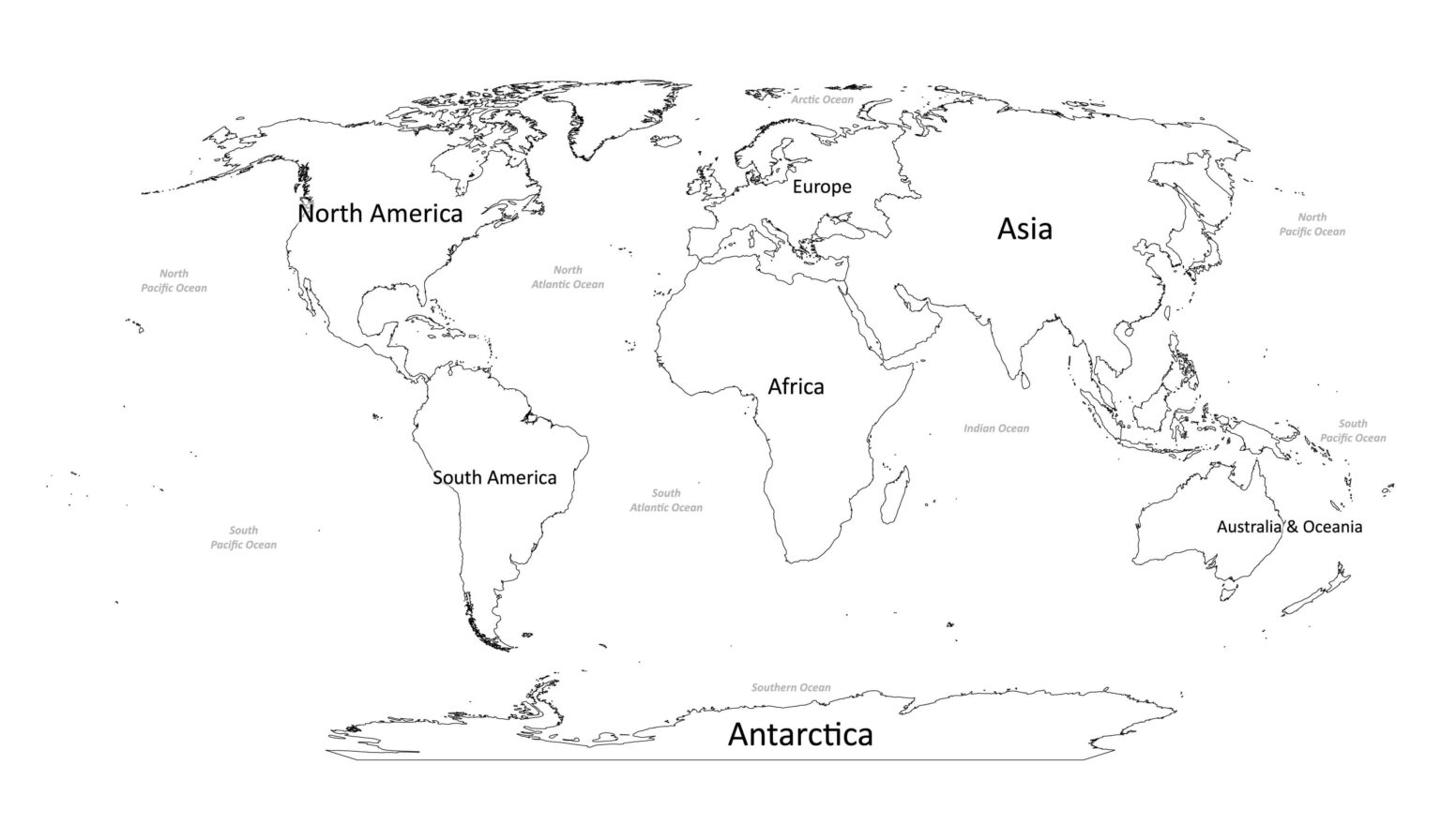 Labeled World map with continents | Labeled Maps