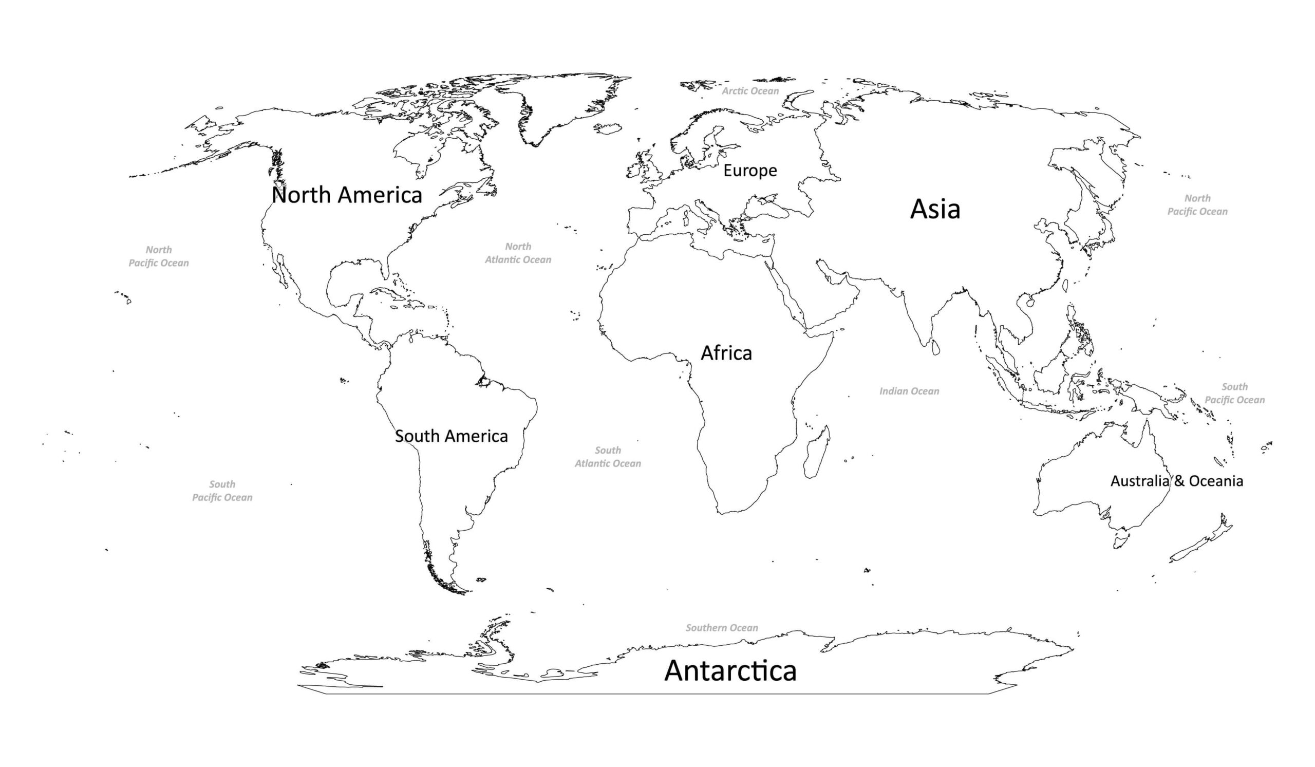 Labeled World map with continents Labeled Maps