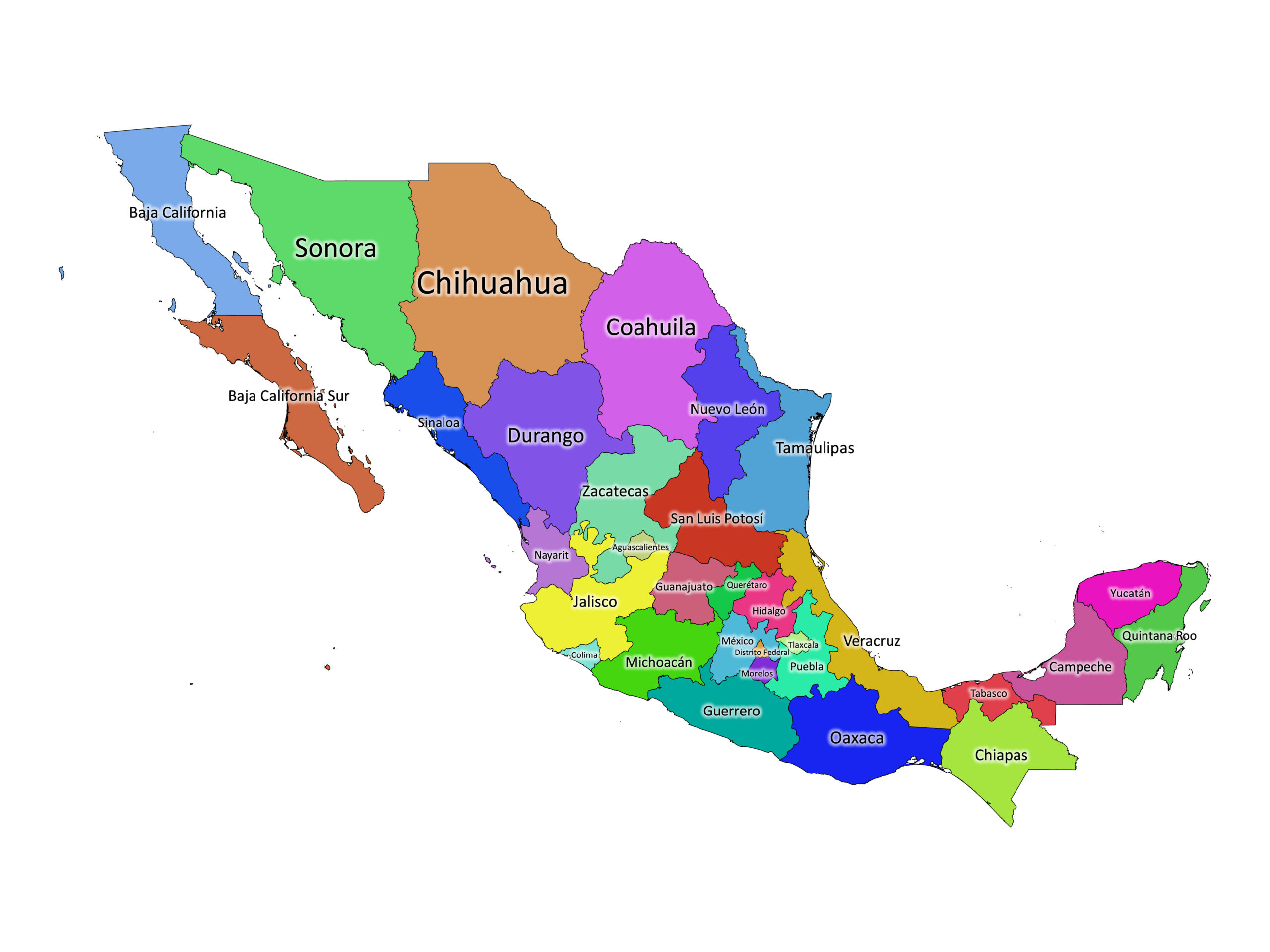 Mexico Labeled Map Labeled Maps Mexico Colored Scaled