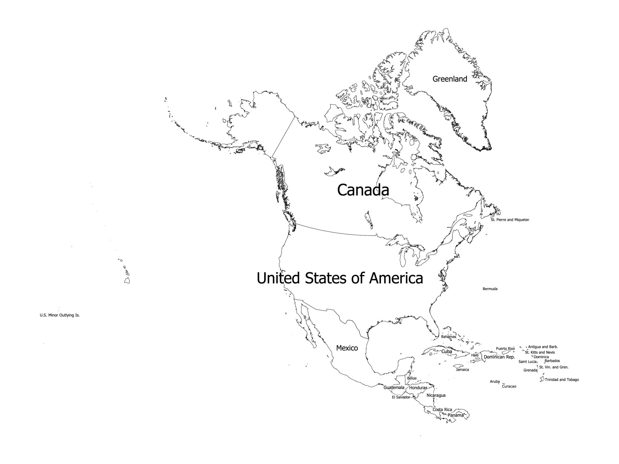 North America labeled map Labeled - North America Labeled Map Black White 2048x1536