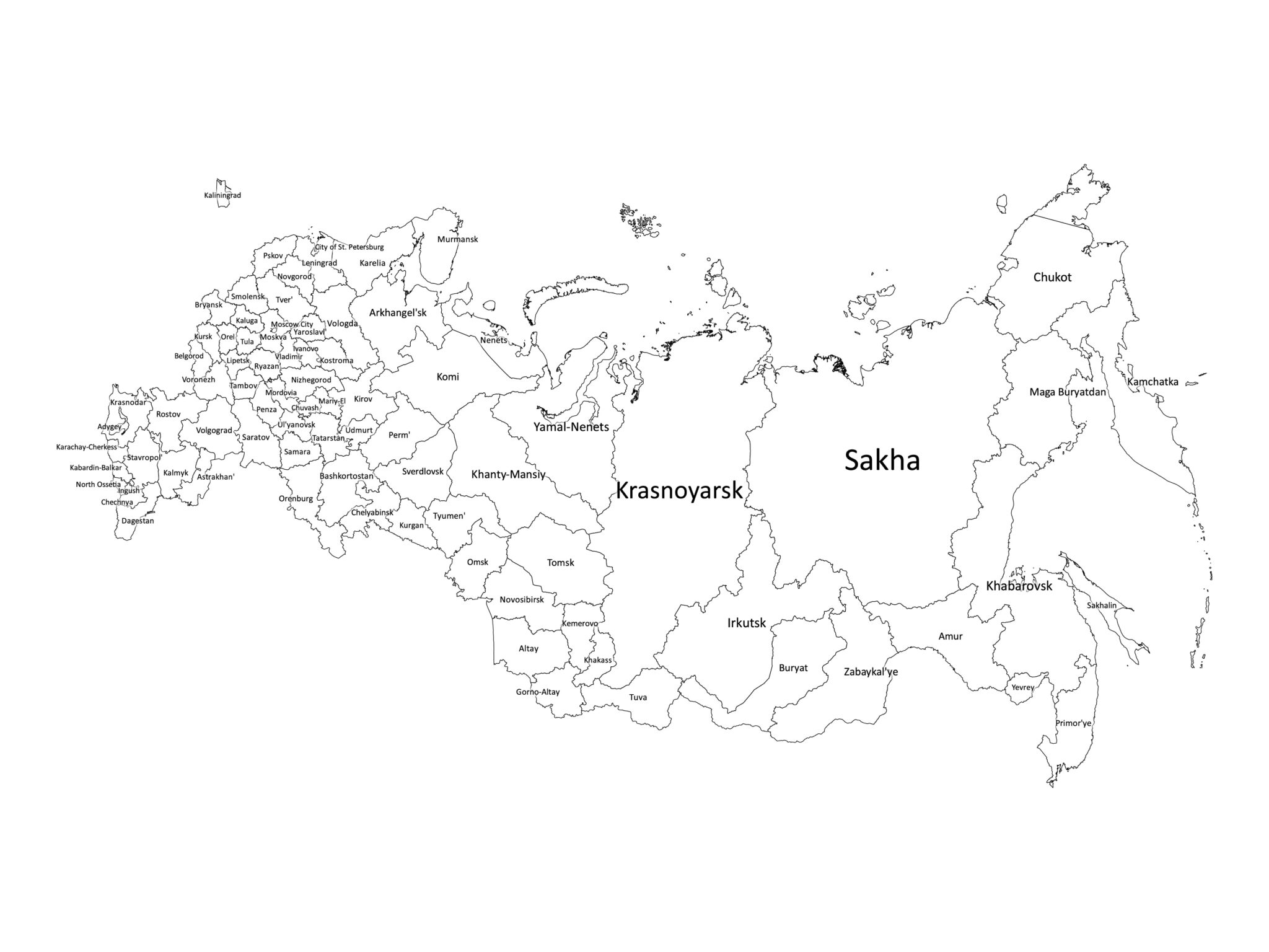 Russia Labeled Map Labeled Maps Russia Labeled Map Black White 2048x1536 