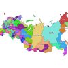 Colored labeled map of Russia with Federal Subjects