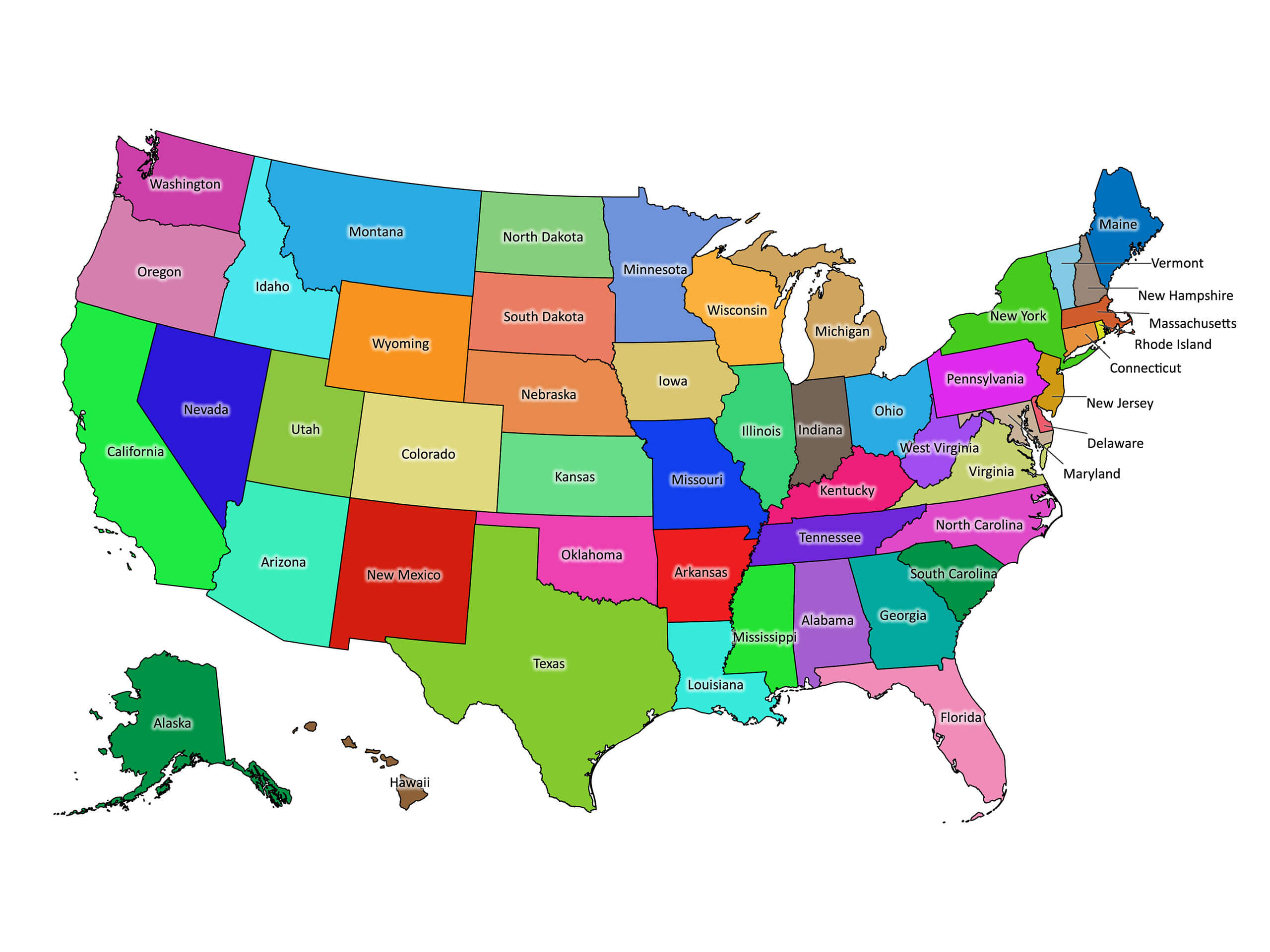 Usa Labeled Map Colored 12 