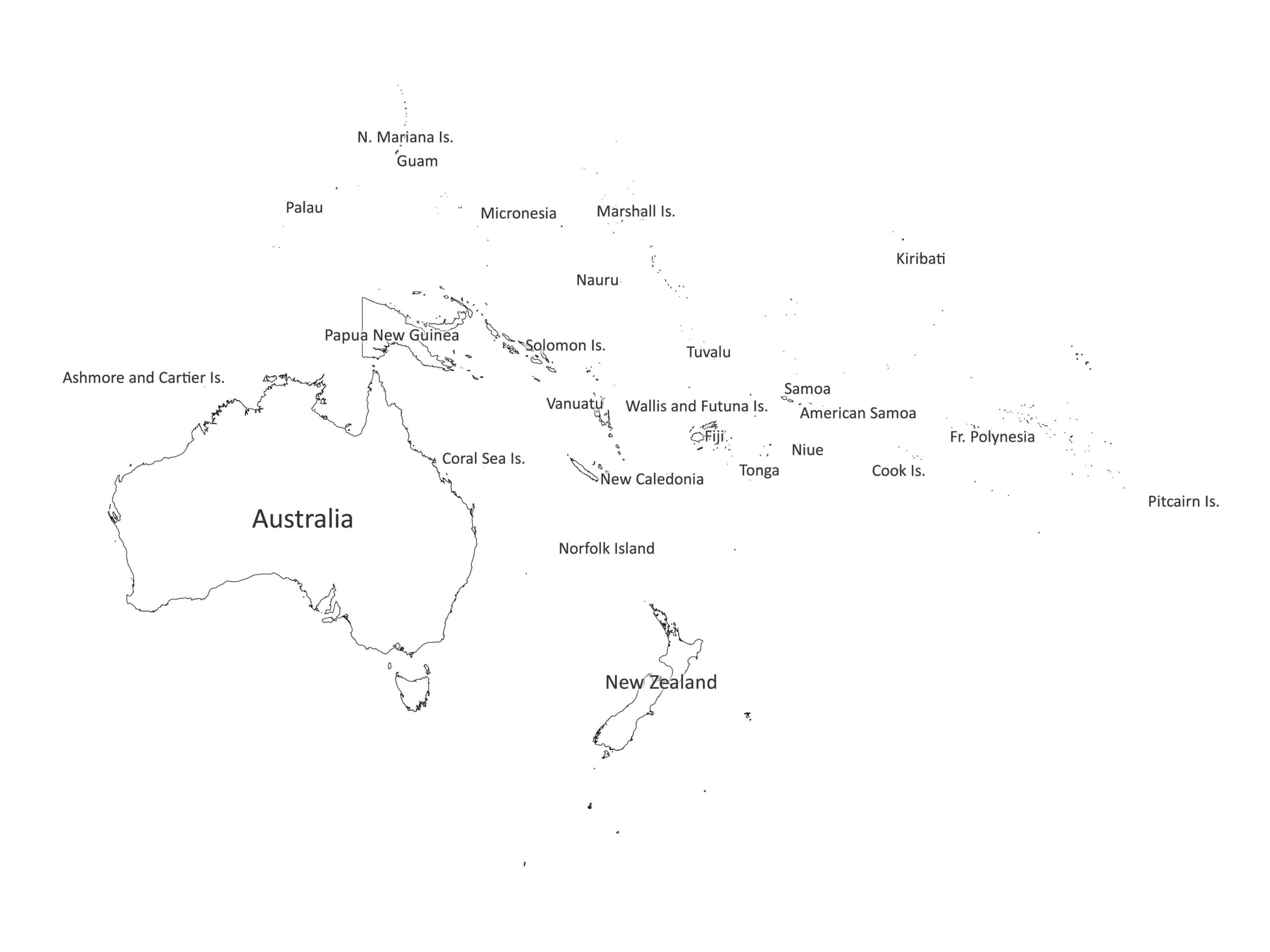 Oceania labeled map | Labeled Maps