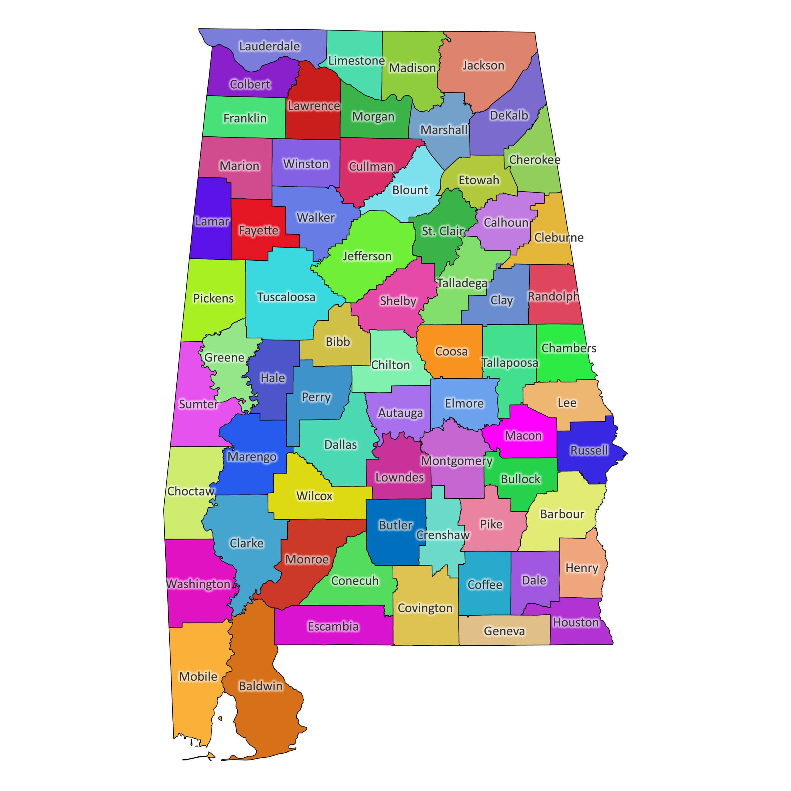 Alabama labeled map labeled maps