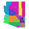 Colored labeled map of Arizona with counties