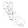 Black and white labeled map of California with counties