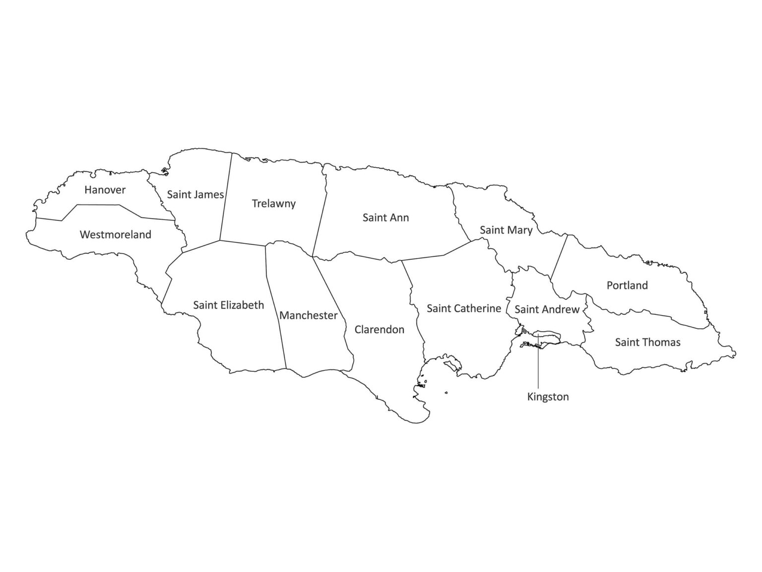 Labeled Map Of Jamaica Labeled Maps Jamaica Labeled Map Black White 11 1536x1152