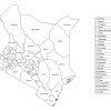 Black and white labeled map of Kenya showing counties