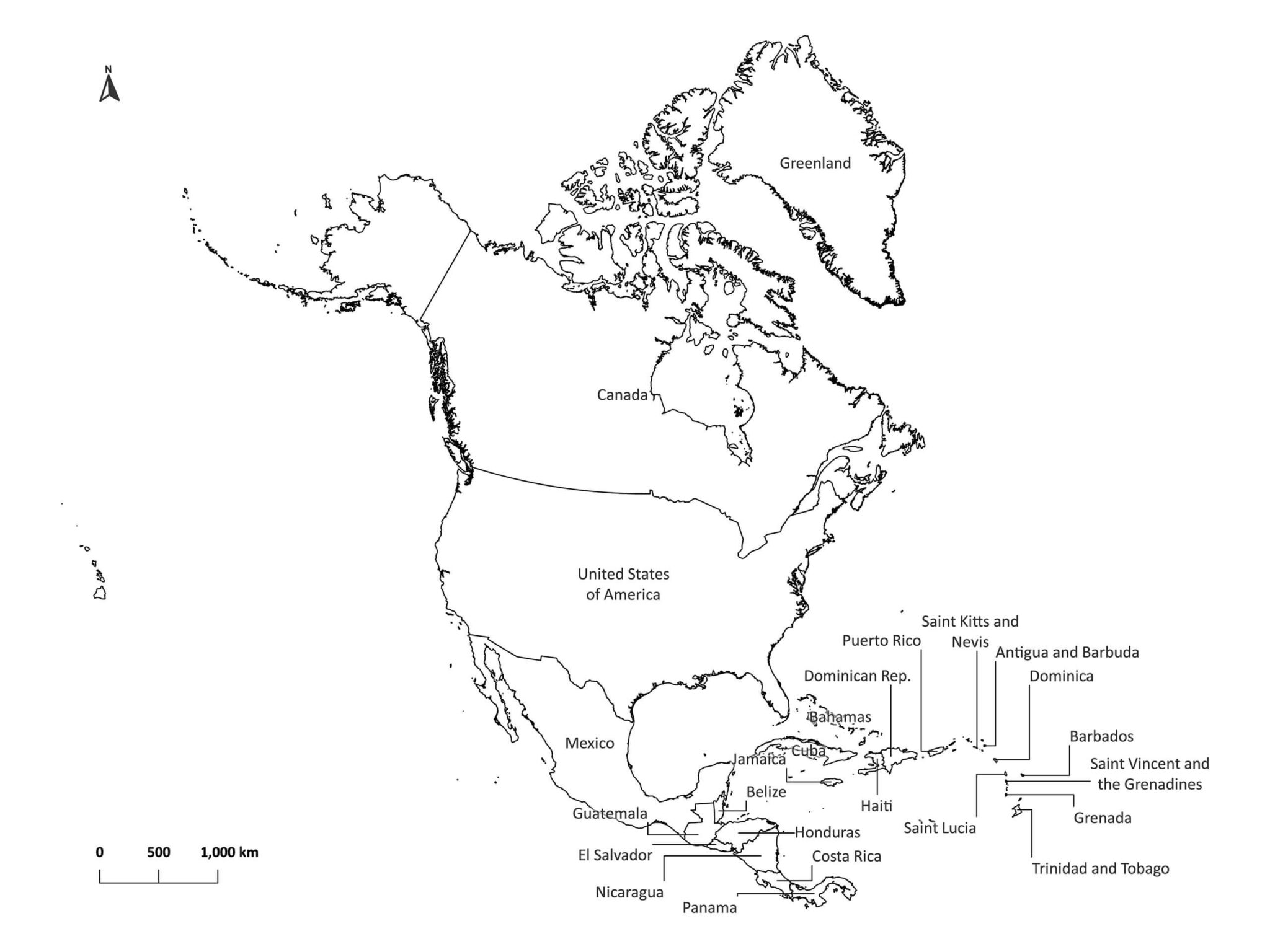 North America Labeled Map Labeled Maps