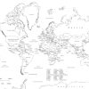 Black and white labeled map of the world with countries