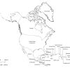 Black and white labeled map of North America with countries