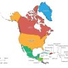 Colored labeled map of North America with countries