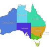 Colored labeled map of Australia with states and territories